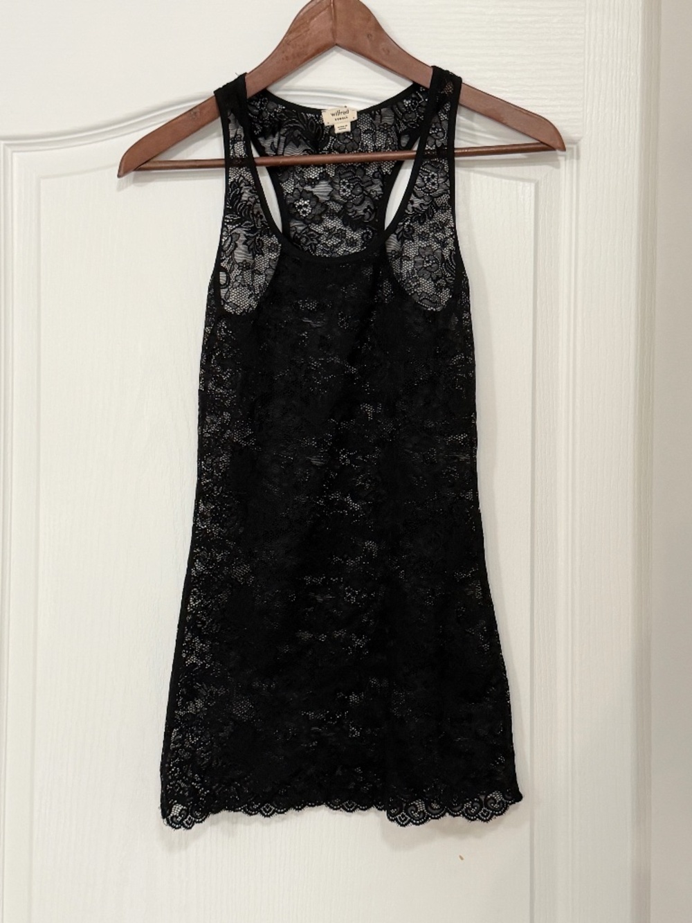Aritzia Wilfred Black Sheer Floral Lace Racerback Tank Top XS